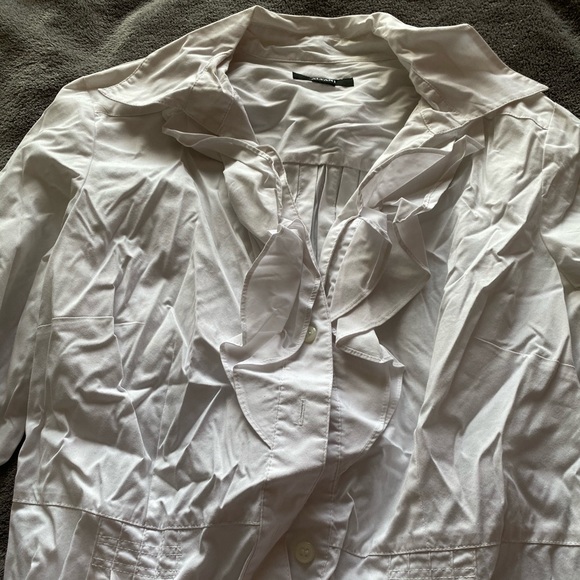 White long sleeve full button blouse w ruffles - Picture 2 of 5